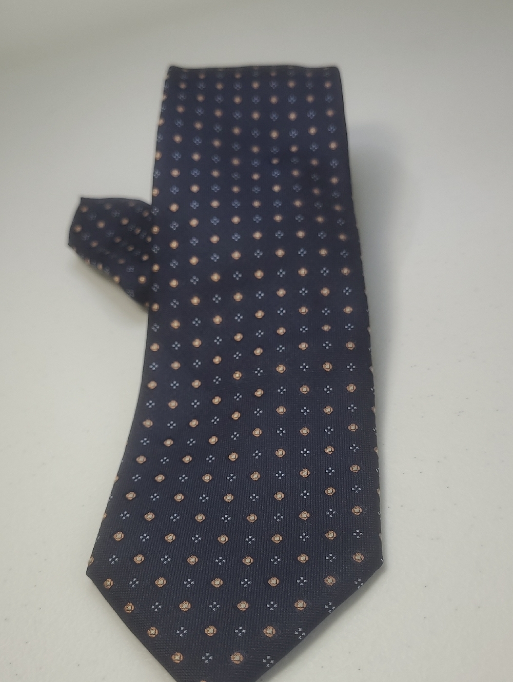 croft & barrow Navy Tie with Tan And Blue Pattern